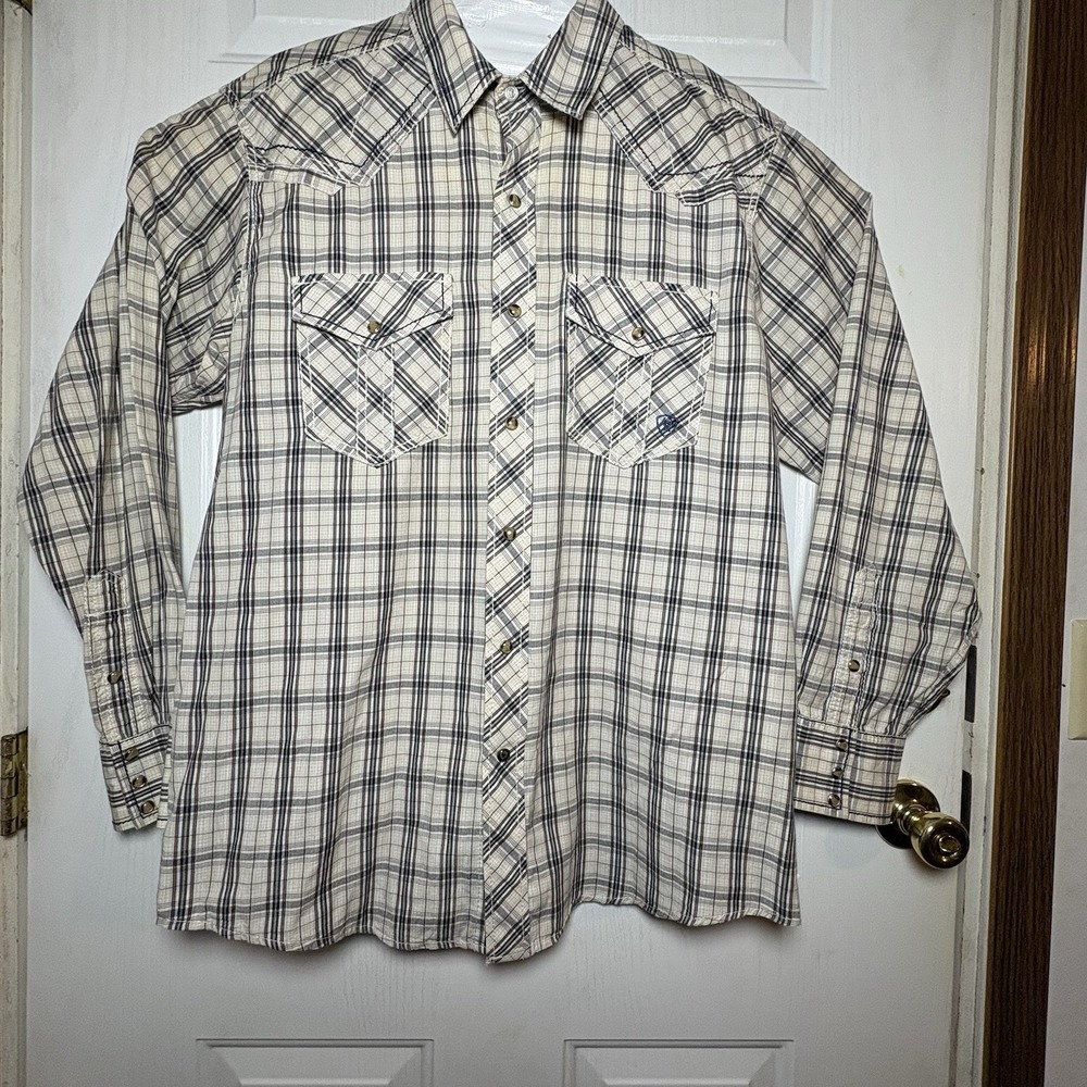 Ariat Men's Western Shirt Retro Fit Sz L Long Sleeve‎ Marbelized Buttons Plaid